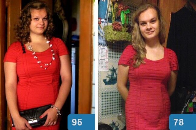 Dziewczyna przed i po schudnięciu w 4 tygodnie na diecie Maggi